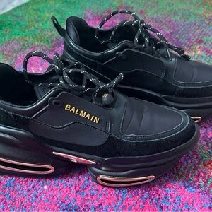 Balmain Black Sneakers with Gold Details